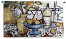 Still Life with Black and White by Nicole Etienne | Woven Tapestry Wall Art Hanging | Fruit Bowl and Wine Traditional Cubist Perspective | 100% Cotton USA Size 53x32 Wall Tapestry