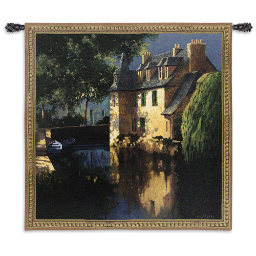 Little Canal Annecy by Max Hayslette | Woven Tapestry Wall Art Hanging | Stately Manor Peaceful Shaded Canal Landscape | 100% Cotton USA Size 53x53 Wall Tapestry