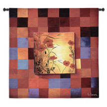 Poppy Patterns by Don Li-Leger | Woven Tapestry Wall Art Hanging | Abstract Asian Fusion Poppies on Lush Color Grid | 100% Cotton USA Size 53x53 Wall Tapestry