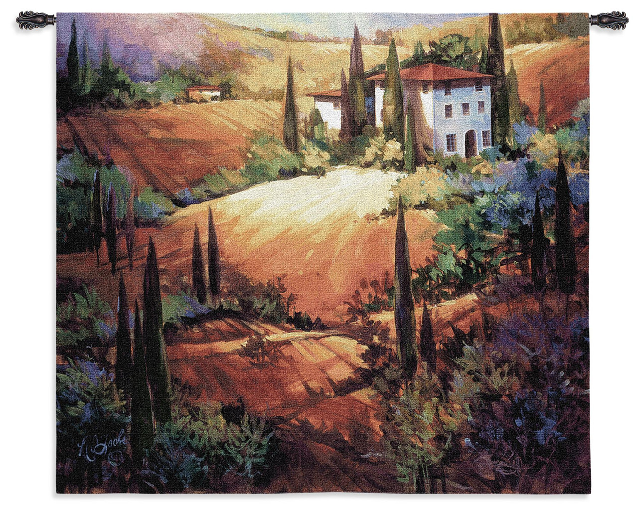 Morning Light by Nancy O'Toole Woven Tapestry Wall Art Hanging Warm  Sunset on Tuscan Villa Landscape 100% Cotton USA Size 53x53