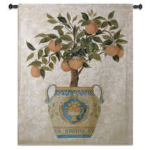 Italian Orange Tree by Gloria Erickson | Woven Tapestry Wall Art Hanging | Ripe Citrus Tree in Mosaic Patterned Decorative Pot | 100% Cotton USA Size 53x43 Wall Tapestry