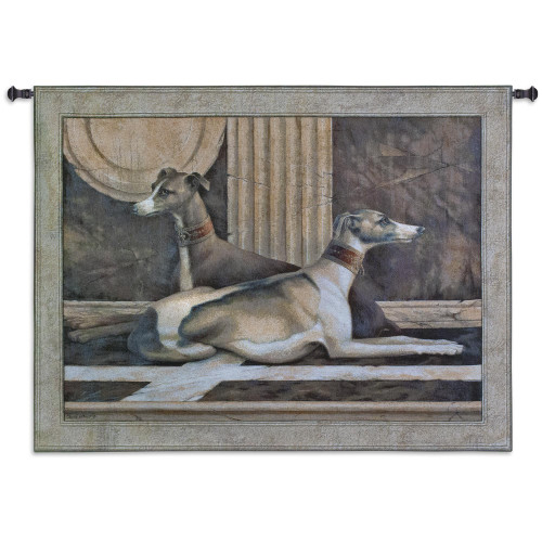 Greyhound Fresco by Elaine Vollherbst | Woven Tapestry Wall Art Hanging | Regal Relaxing Dogs in Brown Tones | 100% Cotton USA Size 53x42 Wall Tapestry