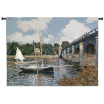 The Bridge at Argenteuil by Claude Monet | Woven Tapestry Wall Art Hanging | Post Impressionist Sailboats on the Seine River | 100% Cotton USA Size 53x40 Wall Tapestry