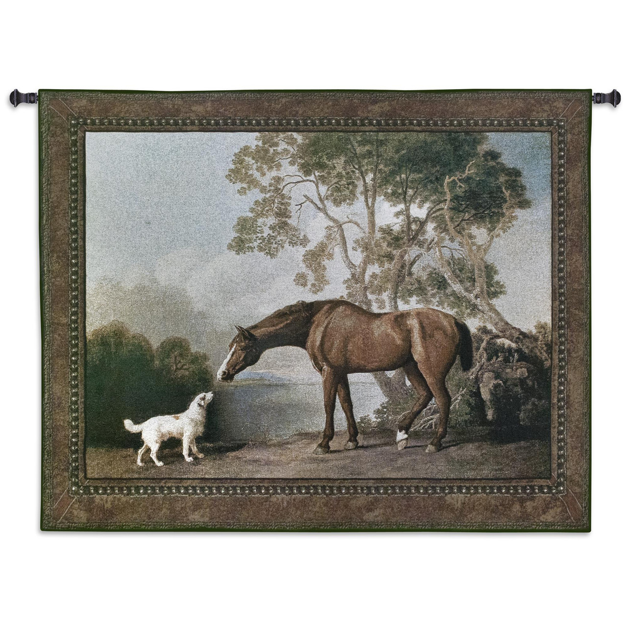 Bay Horse and White Dog by George Stubbs | Woven Tapestry Wall Art
