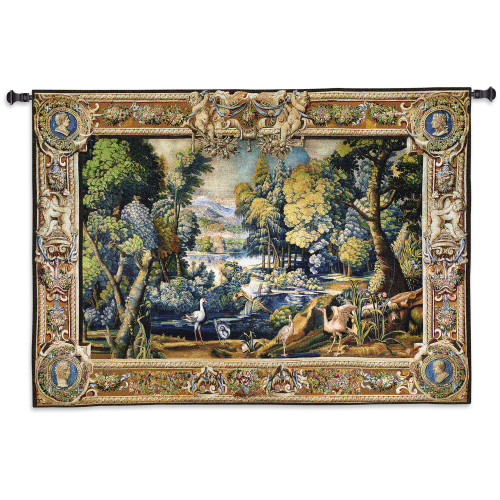 15th Century Landscape | Woven Tapestry Wall Art Hanging | Abundant Medieval Forest with Animals | 100% Cotton USA Size 71x53 Wall Tapestry