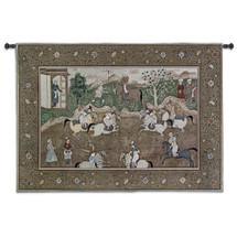 The Polo Match | Woven Tapestry Wall Art Hanging | Lively Asian Horseback Game Woodblock Print | 100% Cotton USA Size 53x38 Wall Tapestry
