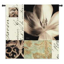 Tulip Montage by Julie Greenwood | Woven Tapestry Wall Art Hanging | Black and White Floral Design with Inscriptions Scroll Artwork  | 100% Cotton USA Size 53x53 Wall Tapestry