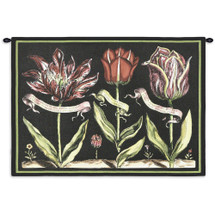 Tulips on Black I by Sally Ray Cairns | Woven Tapestry Wall Art Hanging | Budding Flower Study on Black Background | 100% Cotton USA Size 34x26 Wall Tapestry