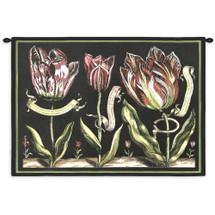 Tulips on Black II by Sally Ray Cairns | Woven Tapestry Wall Art Hanging | Budding Flower Study on Black Background | 100% Cotton USA Size 34x26 Wall Tapestry