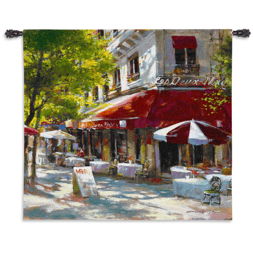 Corner Cafe II by Brent Heighten | Woven Tapestry Wall Art Hanging | Parisian Street Scene | 100% Cotton USA Size 53x53 Wall Tapestry