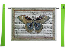 Butterfly Dance I | Woven Tapestry Wall Art Hanging | Antique Butterfly on Sheet Music Score Background | 100% Cotton USA Size 53x41 Wall Tapestry