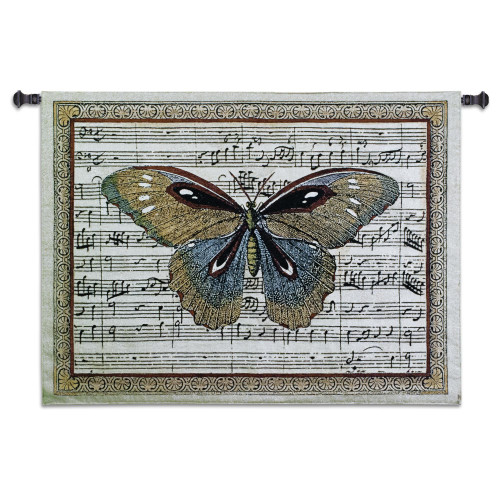 Butterfly Dance I | Woven Tapestry Wall Art Hanging | Antique Butterfly on Sheet Music Score Background | 100% Cotton USA Size 36x27 Wall Tapestry