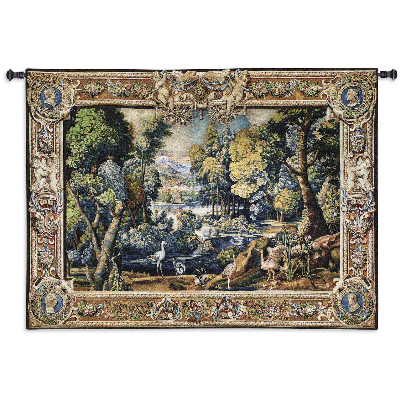15th Century Landscape Wool and Cotton Woven Tapestry Wall Art Hanging  Abundant Medieval Forest with Animals 100% Cotton USA Size 71x53