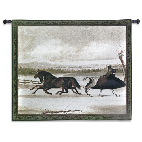 Smart Turnout | Woven Tapestry Wall Art Hanging | Couple Traveling in Horse Drawn Sled | 100% Cotton USA Size 53x43 Wall Tapestry