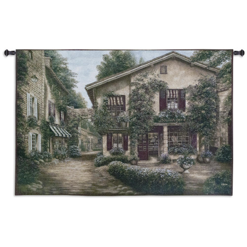 Boulangerie | Woven Tapestry Wall Art Hanging | Inviting Bakery on Gorgeous French Village Street | 100% Cotton USA Size 53x36 Wall Tapestry