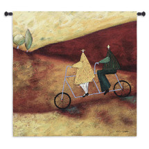 Rolling Home Together by Stacy Dynan | Woven Tapestry Wall Art Hanging | Whimsical Tandem Bicycle Abstract Landscape | 100% Cotton USA Size 53x53 Wall Tapestry