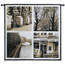 Parisian Moments | Woven Tapestry Wall Art Hanging | Four Parisian Photograph Scenes | 100% Cotton USA Size 52x52 Wall Tapestry