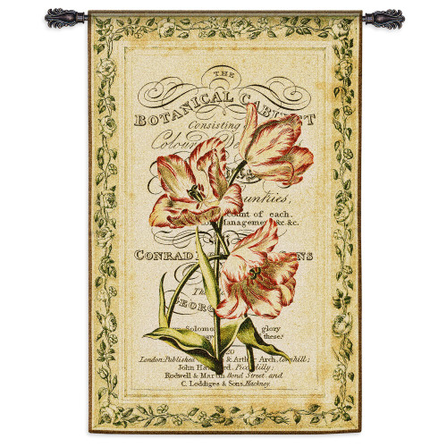 Botanical Garden II | Woven Tapestry Wall Art Hanging | Vibrant Old World Flowers on Parchment | 100% Cotton USA Size 53x34 Wall Tapestry