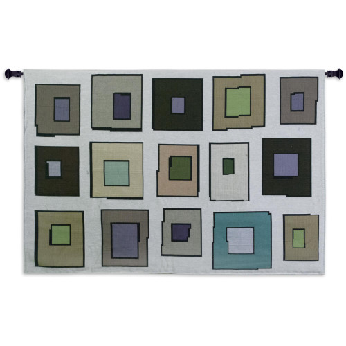 Hip to Be Square | Woven Tapestry Wall Art Hanging | Minimalist Contemporary Square Geometry Array | 100% Cotton USA Size 53x38 Wall Tapestry