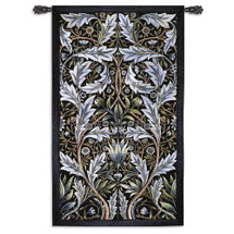 Panel of Tiles by William Morris | Woven Tapestry Wall Art Hanging | Powder Blue and Dark Green Filigree Pattern | 100% Cotton USA Size 53x31 Wall Tapestry
