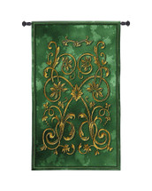 Florette Vert | Woven Tapestry Wall Art Hanging | Ornamental Antique French Filigree on Deep Green | 100% Cotton USA Size 53x32 Wall Tapestry
