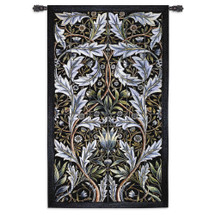 Panel of Tiles by William Morris | Woven Tapestry Wall Art Hanging | Powder Blue and Dark Green Filigree Pattern | 100% Cotton USA Size 82x53 Wall Tapestry