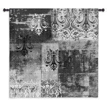 Abstract Damask Brushed Square | Woven Tapestry Wall Art Hanging | Chandelier Silhouettes on Ornate Pattern | 100% Cotton USA Size 53x53 Wall Tapestry