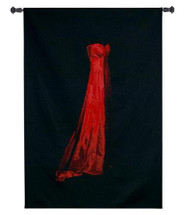 Scarlett | Woven Tapestry Wall Art Hanging | Stunning Red Gown on Rich Black Chenille | 100% Cotton USA Size 62x42 Wall Tapestry