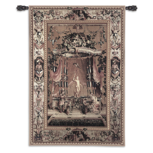 The Offering to Bacchus from the Grotesques Series Wool-Cotton by Jean-Baptiste Monnoyer | Woven Tapestry Wall Art Hanging | Marble Bacchus Statue on Ornate Background | 100% Cotton USA Size 53x37 Wall Tapestry