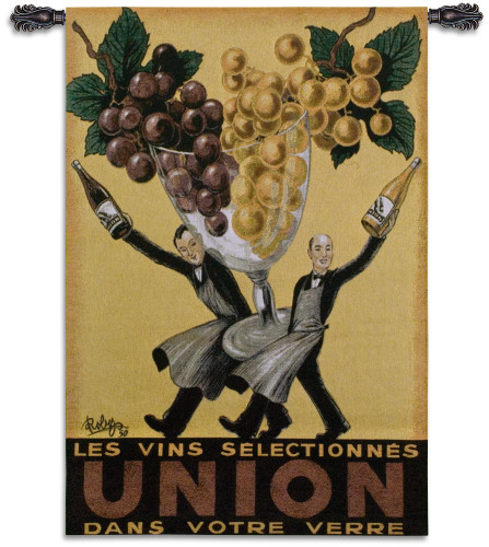 Union by Robys | Woven Tapestry Wall Art Hanging | Vintage French Wine Poster Advertisement | 100% Cotton USA Size 53x37 Wall Tapestry