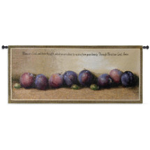 Bless Us Oh Lord by Judith Levin | Woven Tapestry Wall Art Hanging | Ripe Plum Panorama with Dinner Blessing Prayer | 100% Cotton USA Size 53x23 Wall Tapestry