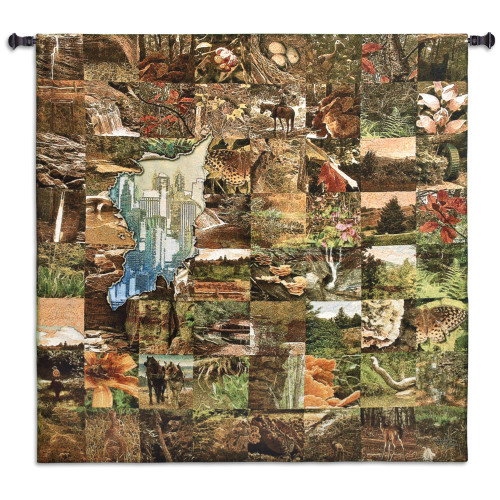 Glimpse | Woven Tapestry Wall Art Hanging | Rustic Outdoors Imagery Covering City | 100% Cotton USA Size 52x50 Wall Tapestry