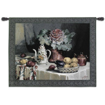 Still Life with Coffee | Woven Tapestry Wall Art Hanging | English Floral Table with Fruit Assortment | 100% Cotton USA Size 53x42 Wall Tapestry
