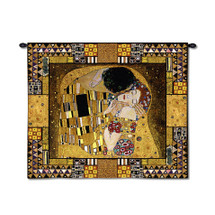 The Kiss Captured by Gustav Klimt | Woven Tapestry Wall Art Hanging | Iconic Romantic Modern Collage Masterpiece | 100% Cotton USA Size 63x55 Wall Tapestry