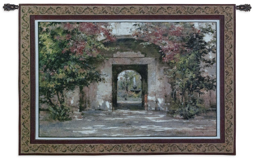 Flowered Doorway by Cyrus Afsary | Woven Tapestry Wall Art Hanging | Erene Path Flowered Arch Doorway Garden | 100% Cotton USA Size 53x40 Wall Tapestry