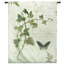 Ivies and Ferns IV by Lisa Audit | Woven Tapestry Wall Art Hanging | Contemporary Fern and Butterflies on Cursive Parchment | 100% Cotton USA Size 52x40.5 Wall Tapestry