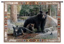 New Discoveries by Kevin Daniel | Woven Tapestry Wall Art Hanging | Contemporary Wildlife Mother Bear with Cubs | 100% Cotton USA Size 71x53 Wall Tapestry