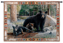 New Discoveries by Kevin Daniel | Woven Tapestry Wall Art Hanging | Contemporary Wildlife Mother Bear with Cubs | 100% Cotton USA Size 53x36 Wall Tapestry