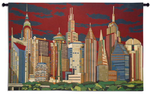 Cityliners | Woven Tapestry Wall Art Hanging | Contemporary Urban American Skyscrapers | 100% Cotton USA Size 63x41 Wall Tapestry
