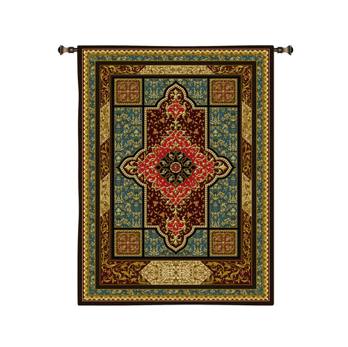 Regency | Woven Tapestry Wall Art Hanging | Intricate Weaving Gold Filigree Design Rich Patterns | 100% Cotton USA Size 107x63 Wall Tapestry