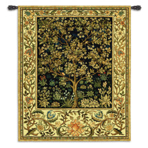 Tree of Life Midnight Blue by William Morris | Arts and Crafts Style Woven Tapestry Wall Art Hanging | Eternal Life Heaven Design in Indigo | 100% Cotton USA Size 74x53 Wall Tapestry