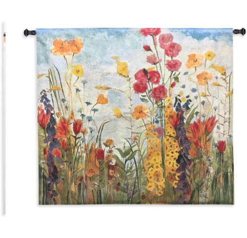 Laughter by Jill Martin | Woven Tapestry Wall Art Hanging | Bright Blooming Floral Garden Scene | 100% Cotton USA Size 53x53 Wall Tapestry