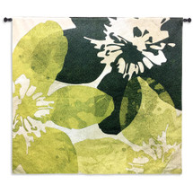 Bloomer Tile VI by James Burghardt | Woven Tapestry Wall Art Hanging | Crisp Bold Flowers in Green and Yellow | 100% Cotton USA Size 63x63 Wall Tapestry