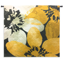 Bloomer Tile IX by James Burghardt | Woven Tapestry Wall Art Hanging | Crisp Bold Flowers in Yellow and White | 100% Cotton USA Size 63x60 Wall Tapestry