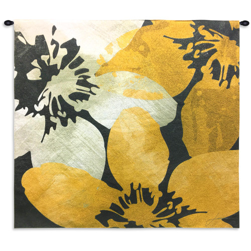 Bloomer Tile IX by James Burghardt | Woven Tapestry Wall Art Hanging | Crisp Bold Flowers in Yellow and White | 100% Cotton USA Size 30x30 Wall Tapestry