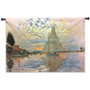 Sailboat at Le Petit-Gennevilliers by Claude Monet | Woven Tapestry Wall Art Hanging | Serene Sunset Harbor Impressionist Masterpiece | 100% Cotton USA Size 43x31 Wall Tapestry