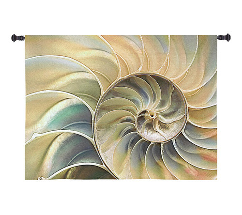 Nautilus Blue | Woven Tapestry Wall Art Hanging | Nautical Shell Fibonacci Spiral Pattern | 100% Cotton USA Size 45x30 Wall Tapestry