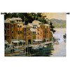 Portofino View | Woven Tapestry Wall Art Hanging | Italian Riviera Fishing Village Waterfront | 100% Cotton USA Size 53x42 Wall Tapestry