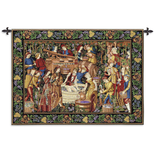 Les Vendanges Grape Harvest | Woven Tapestry Wall Art Hanging | French Belgian Style Winery Decor | 100% Cotton USA Size 75x53 Wall Tapestry