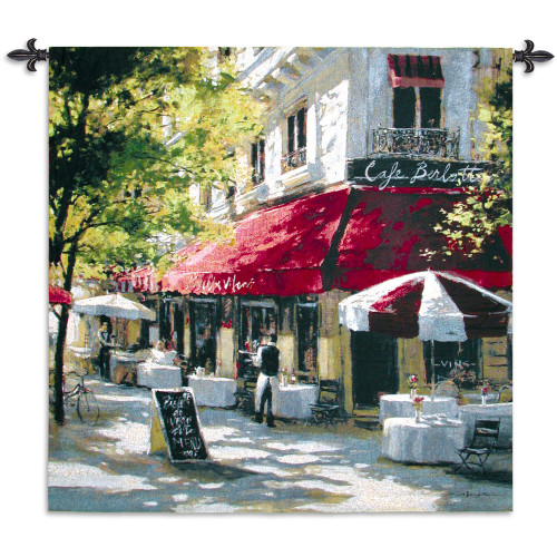 Cafe Franchetti by Brent Heighten | Woven Tapestry Wall Art Hanging | Parisian Street Scene | 100% Cotton USA Size 53x53 Wall Tapestry